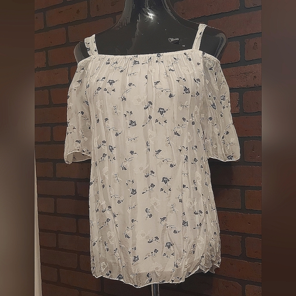 White and Grey Floral Off-Shoulder Blouse